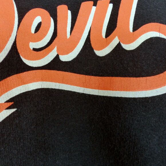 Y2K Devil T-shirt Womens XL Black Spellout Horns Cap Sleeve Old Navy Gothic VTG - Picture 6 of 8